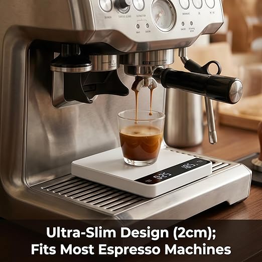 Partyreal Digital Kitchen Coffee Scale, Slim Food Scale with Tare and g/oz/ml Units, Backlit Display, USB-C Rechargeable with AAA Backup, 3kg, White