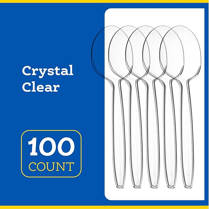 Plasticpro Disposable Clear Plastic Cutlery Disposable utensils Heavyweight 100 Count (Soup Spoons)