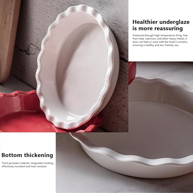 FEOOWV White Deep Dish Pie Pan for Baking-10 Inch Ceramic Fluted Pie Dish for Apple, Quiche, Pecan, Pot Pies, 53Ounce Round Pie Plate