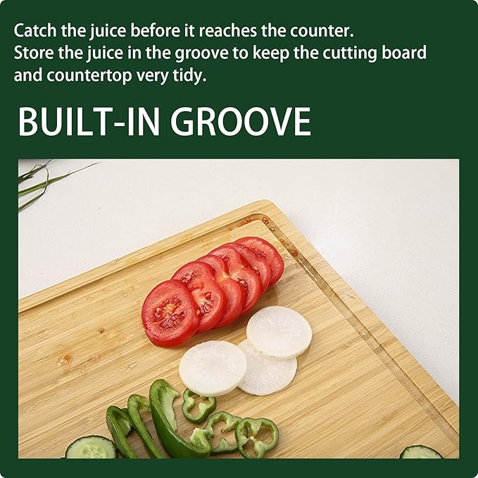 GarveeHome 18 in Large Bamboo Cutting Board, Wood XL Cutting Boards for Kitchen, Organic Wooden Butcher Block and Chopping Board for Meat and Vegetables