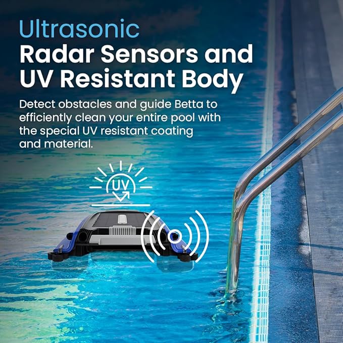 Betta SE Solar Powered Automatic Robotic Pool Surface Skimmer Cleaner with 24/7 Continuous Cleaning Battery Power and Re-Engineered Twin Salt Chlorine Tolerant Motors (Blue)