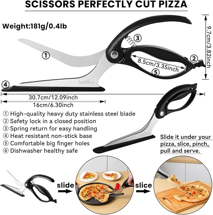 AmHoo Pizza Scissors Stainless Steel Blade Salad Pizza Slicer Pizza Cutter Scissors with Server Highly enjoy Excellent Gifts