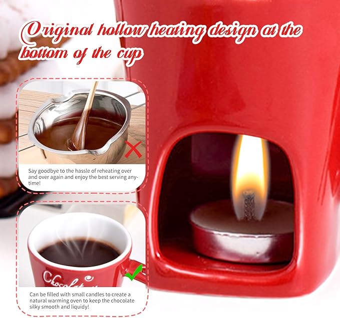 Mini Sweet Fondue Cup, Ceramic Coffee Warmer Mug, Portable Chocolate Melting Cup with Fork for Cheese, Great for Adult/Kids for Camping/Date/Movie Night/Birthday/Wedding Gifts (Brown)