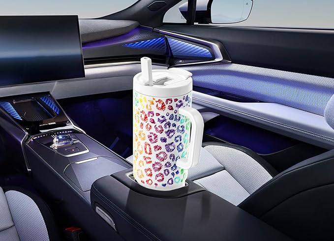 Meoky 40 oz Tumbler with Handle and Flip Straw, 100% Leakproof Tumbler with Lid and Straw, Stainless Steel Insulated Cup, Cupholder Friendly, Keeps Cold for 34 Hours (Kiss)