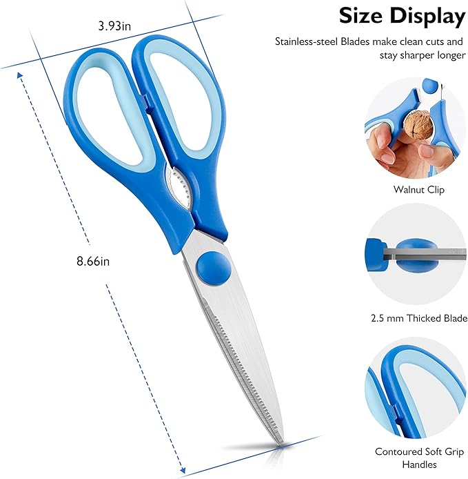 Black Kitchen Scissors, Rkqoa Kitchen Shears Set Heavy Duty Cooking Scissor, Dishwasher Safe & Stainless Steel Sharp Utility Scissors for Cooking, Camping, Everyday use