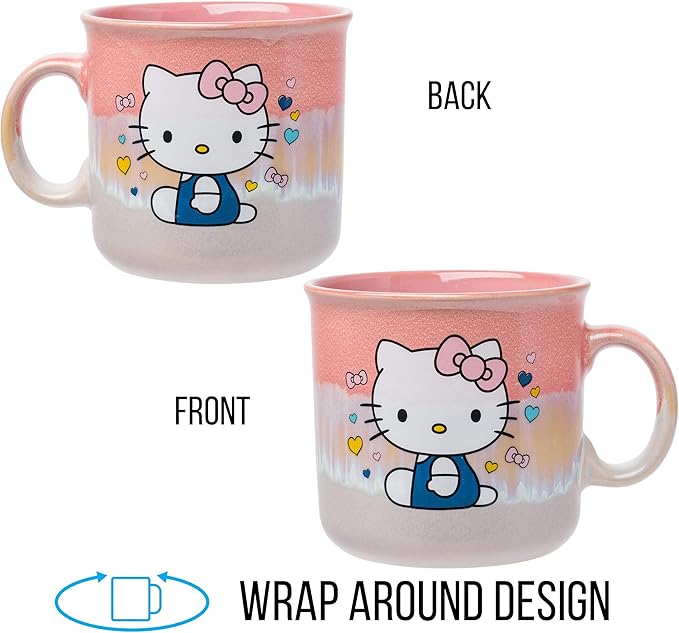Silver Buffalo Sanrio Hello Kitty Sitting Hearts and Bows Reactive Glaze Ceramic Camper Mug, 20 Ounces