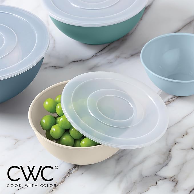 COOK WITH COLOR Mixing Bowls with Lids - 12 Piece Plastic Nesting Bowls Set includes 6 Prep Bowls and 6 Lids, Microwave Safe Mixing Bowl Set, Blue Ombre