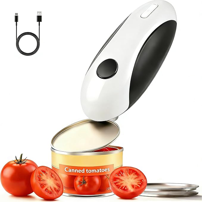 Electric Can Openers in 2026: Automatic Can Opener Electric with Rechargeable. The Can Opener Creates A Smooth Edge, Making It The Best Gift for Seniors And Kids. (White)