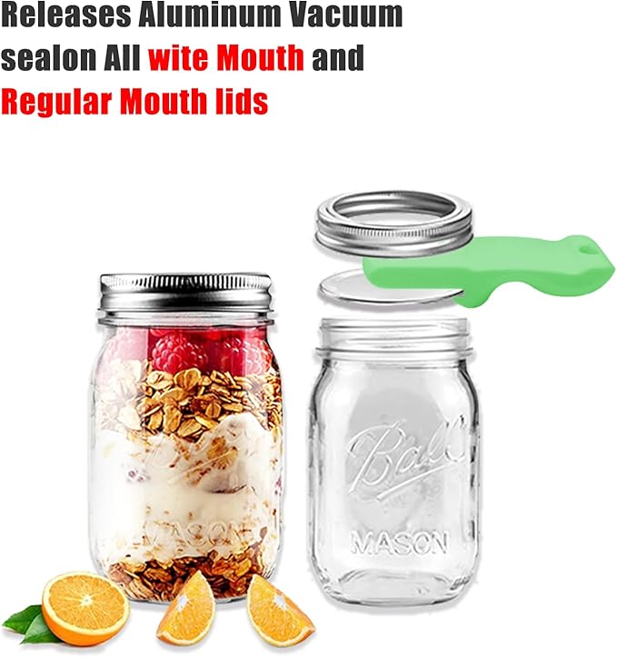 Mason Jar Opener and Canning Tool, Compatible with Mason Jar Lids, Releases Vacuum Seal on Wide Mouth and Regular Mouth, Magnetic Lid Lifter for Canning, Pickling (greener)