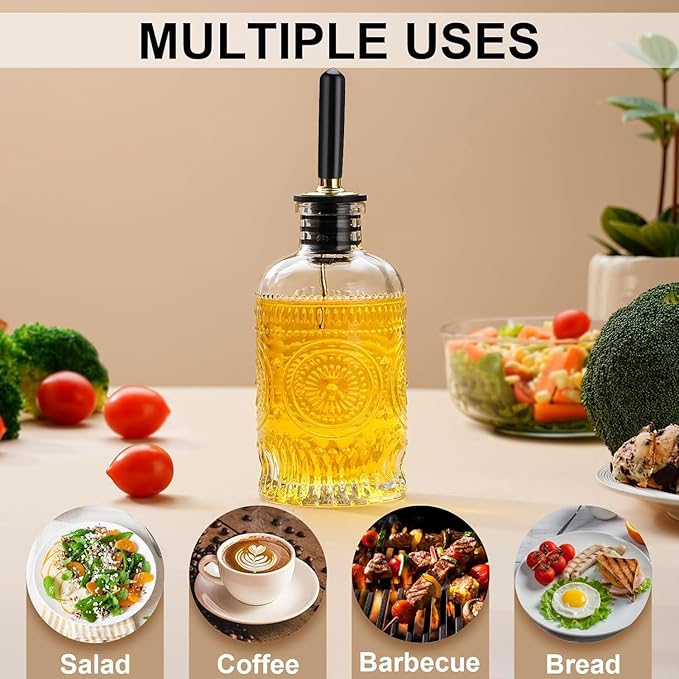 Olive Oil Dispenser Bottle for Kitchen with Metal Spout, Glass Oil Bottles 7OZ, Elegant Glass Cooking Dispenser for Kitchen