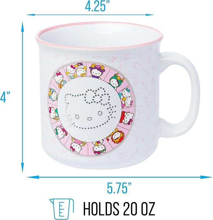 Silver Buffalo Sanrio Hello Kitty Zodiac Signs Wheel Ceramic Camper Mug with Laser Treatment, 20 Ounces