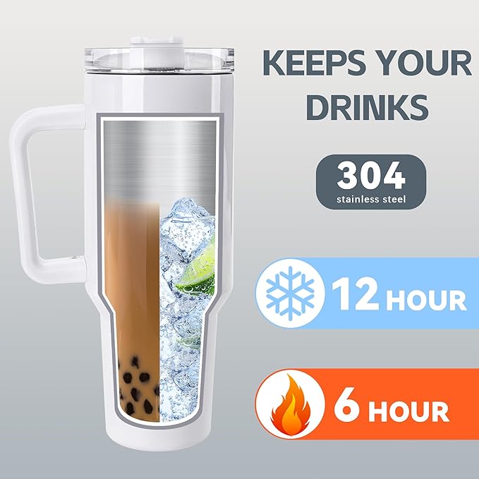 D·S 4 Pack 40 oz Sublimation Tumbler with Handle Insulated Large Sublimation Tumblers Bulk with Lids and Straws Stainless Steel Coffee Mugs for DIY Craft Heat Press Print