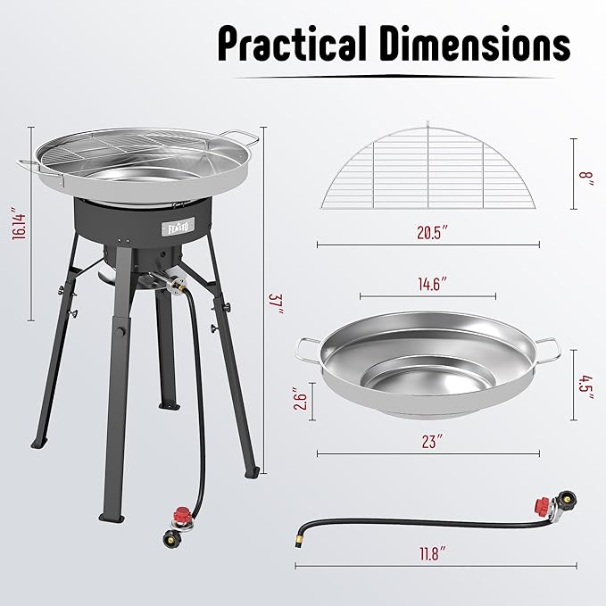 23" Stainless Steel Concave Comal Set, Discada Disc Cooker with 54,000BTU Paella Burner and Adjustable Stand Set, Cazo Para Carnitas Tortillas Stir Fry Wok for Outdoor Cooking, CSA Certified