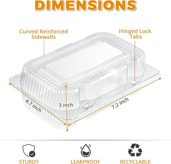 Zezzxu 40 Pack Clear Hinged Plastic Containers, Sturdy To Go Clamshell Food Containers with Lids, Disposable Take Out Boxes for Desserts Cake Slices Sandwich Salad Cookies (7.2 × 4.7 ×3 Inches)