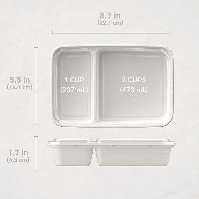 Bentgo Prep - 20-Piece 2-Compartment Reusable Meal Prep Containers with Lids, PFAS & BPA Free Materials, Durable, Microwave, Freezer, & Dishwasher Safe To Go Food Storage (Whisper Gray)