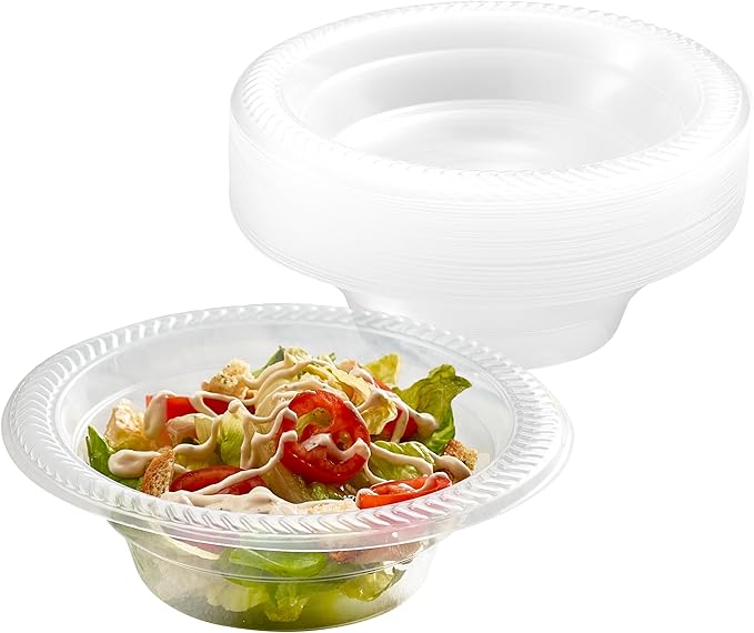 PLASTICPRO 40 Pack Clear Plastic Soup Bowls 12 oz Bulk Pack Durable Disposable Plastic Bowls for Parties Events BBQ