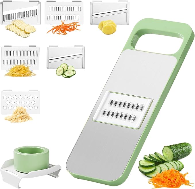 6-in-1 Mandoline Slicer for Kitchen with Interchangeable Blades, Multi-Veggie Cutter, Food Chopper with Stainless Steel Blades, Safe Hand Guard, Ideal for Salad, Meal Prep & Healthy Cooking