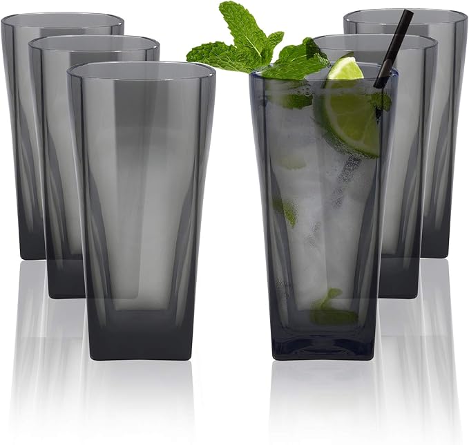 Top-spring 20-Ounce Reusable Plastic Water Tumbler, Clear Shatterproof Drinking Glasses, BPA Free, Set of 6 (20 Oz, Gray) | Reusable, Clear, Shatterproof, Drinking Glasses, BPA Free, 20 Oz