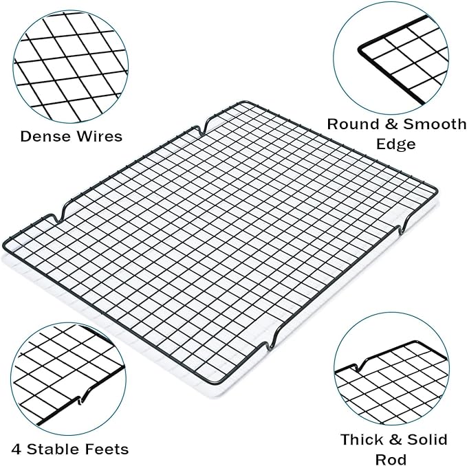 VNIMTI Cooling Rack 2 Sets, Cookie Cooling Wire Racks for Cooking, Baking, Roasting, Grilling, Drying, Oven Safe Grill Rack, 16" * 10" Small Squares Grids