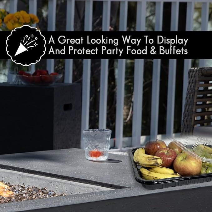 TRAYA Pack of 25 Serving Tray with lid - Reusable Catering Trays with Lids 13'' Long for Meal Prep, Cakes, Treats and Sandwiches (13 * 2.7 * 9.4inch)