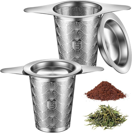 2Pack Extra Fine 18/8 Stainless Steel Tea Infuser BOMANSI BOMS Tea Strainer with Large Capacity & Perfect Size Double Handles for Hanging on Teapots, Mugs, Cups to Steep Loose Leaf Tea and Coffee