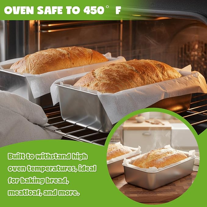 4 Packs 9×5 Inch Loaf Pans for Baking Bread, 304 Stainless Steel Loaf Bread Pan with Parchment Paper Liners, Metal Bakeware for Bread, Meatloaf, Cake & Brownies, Easy Release, Oven & Dishwasher Safe