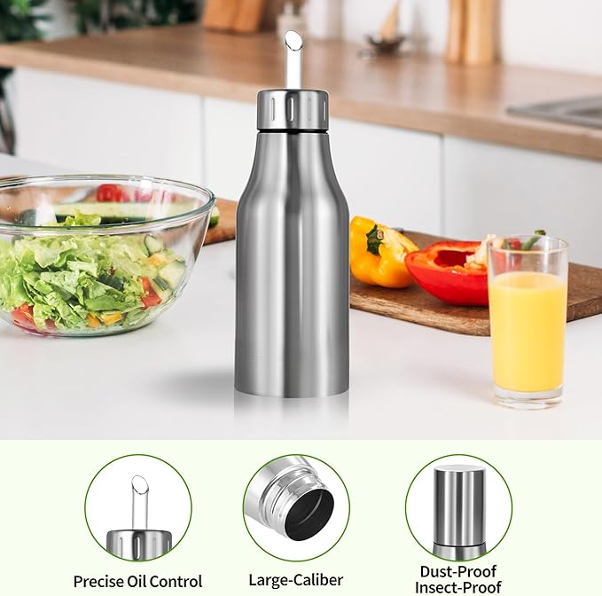 Stainless Steel Oil Dispenser Bottle - Leak-Proof Olive Oil Decanter for Kitchen(17Oz)