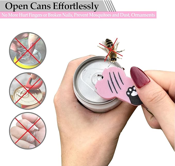 Soda Can Tab Opener Mini Soda Can Cover Easy Tab Opener and Drink Protector Cute Beverage Barricade Soda Protector for Beer,Coke,Aluminum Cans at Party,BBQ, Beach(Cat Paw Pink)