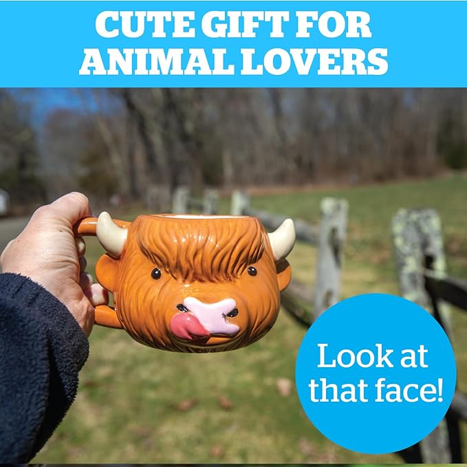 BigMouth Inc Cute Ceramic Highland Cow Coffee Mug, Country Farmhouse Kitchen Cup, Gifts for Animal Lovers