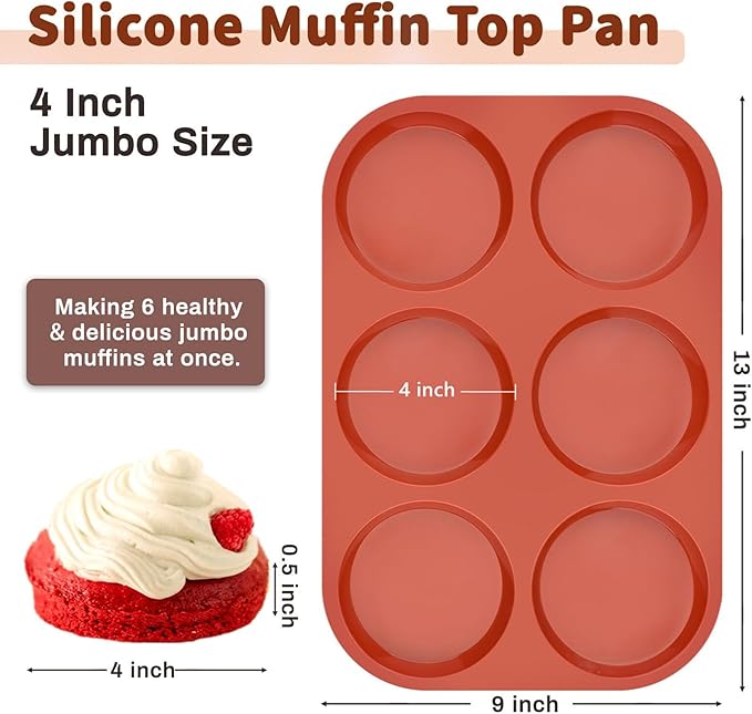JOERSH Silicone Egg Mold Non-Stick 4 Inch Jumbo Size Muffin Top Pan, Large Round Silicone Molds for Baking Hamburger Bun, Egg Bites, Breakfast Sandwiches, Pancakes