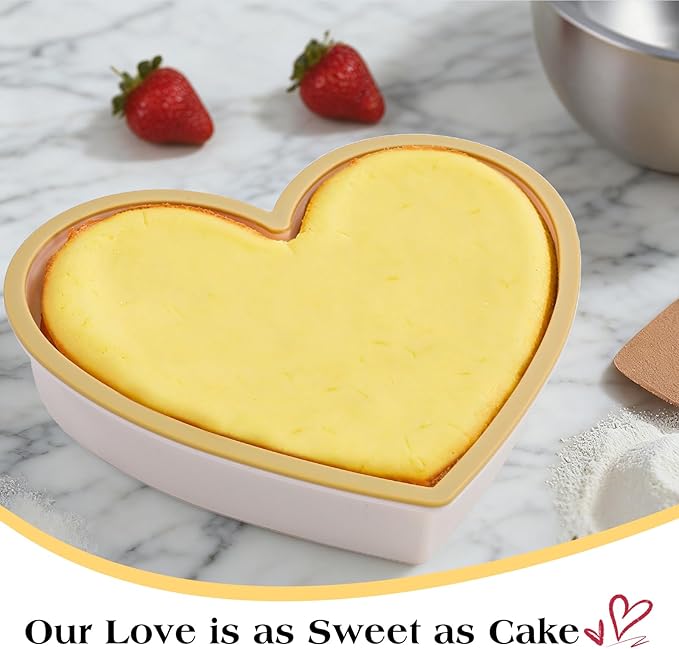 FUNBAKY Metal Reinforced Frame Silicone Heart Shaped Cake Pans - 10 Inch, Nonstick Molds for Cake Pan, Reusable and Easy to Release, Food Grade Silicone for Oven, Dishwasher, Freezer (2 Pack)