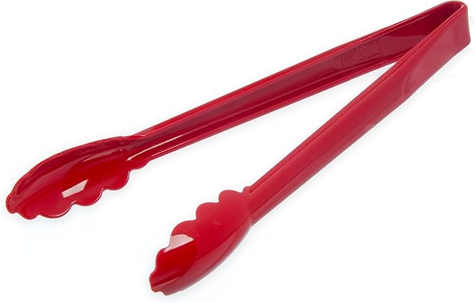 Carlisle FoodService Products Carly Tongs, Plastic Serving Tongs, for Kitchens, Restaurants, and Catering, Acetal, 11.75 Inches, Red