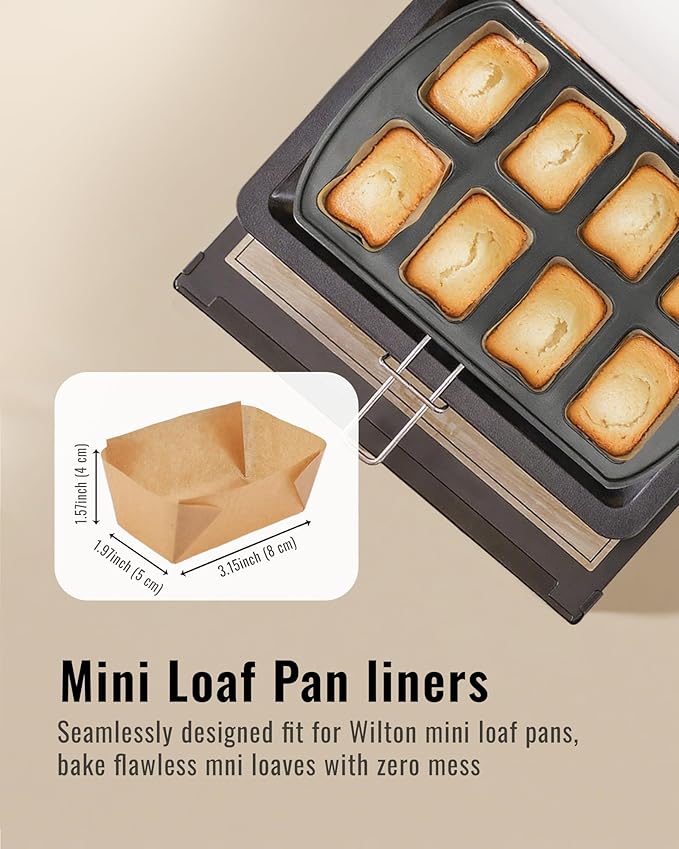 100 Pcs Mini Loaf Pan Liners Compatible with Wilton Mini Loaf Pan, Natural Parchment Paper Cupcake Liners, Petite Loaf Baking Cups for Cupcake, Muffin, Brownies, 3.15 * 1.97 * 1.57inch