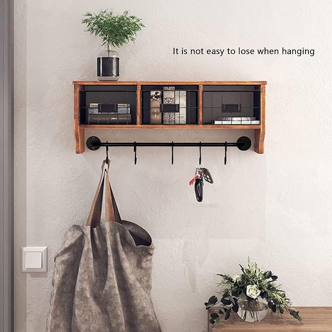 Wall Mounted Coffee Mug Holder - Black Metal Rod with 5 Removable Hooks for Kitchen or Restaurant