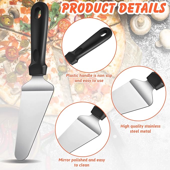 40 Pcs Pizza Spatula Pie Server Stainless Steel Cake Serving Spatula Non Slip Easy to Grip Baking Triangular Spade Plastic Handle Shovel for Desserts Pizza Pie Cake Biscuit