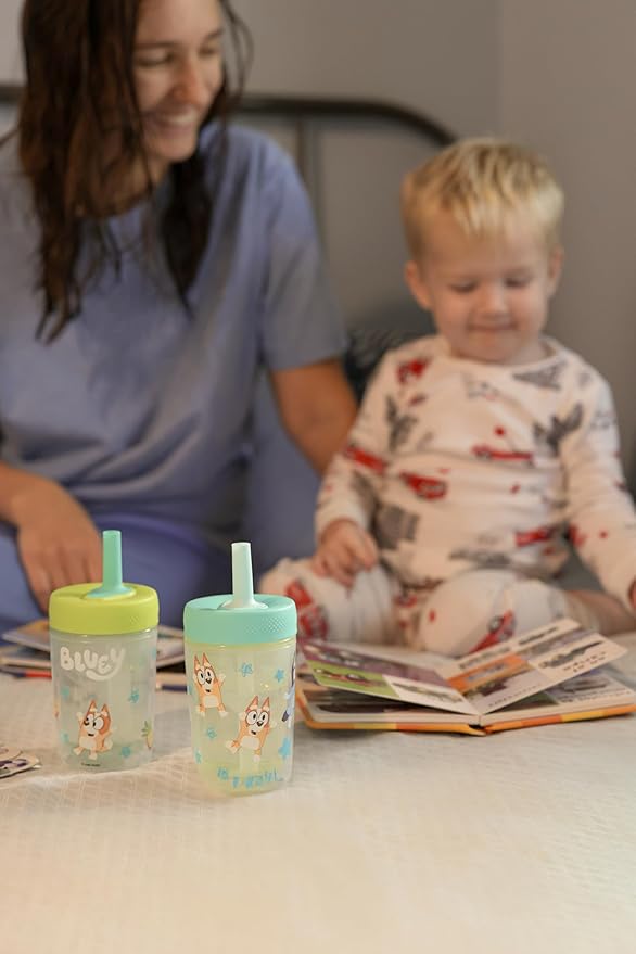 Zak Designs Bluey Capri Toddler Tumblers For Travel or At Home, 9oz 2-Pack Double Wall Plastic Sippy Cups With Leak-Proof Design is Perfect For Kids (Bluey, Bingo)