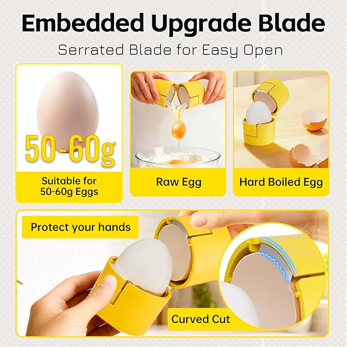 Innovative 2 in 1 Egg Shell Opener, Hard Boiled Egg Peeler Cracker with Piercer, Cute Egg Separator for Raw Eggs, Home Kitchen Gadgets Tool