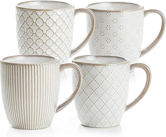 getstar Ceramic Coffee Mugs 12oz Set of 4, Pottery Coffee Tea Cup Set for Kitchen with Texture Patterns for Coffee, Tea, Hot Cocoa, Milk, Microwave and Dishwasher Safe