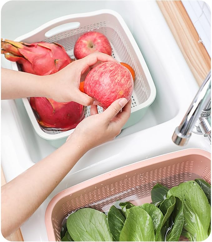 Kitchen Colander Drain Basin 2 in 1 Plastic Basket Strainer Bowl (grey), large, Gray