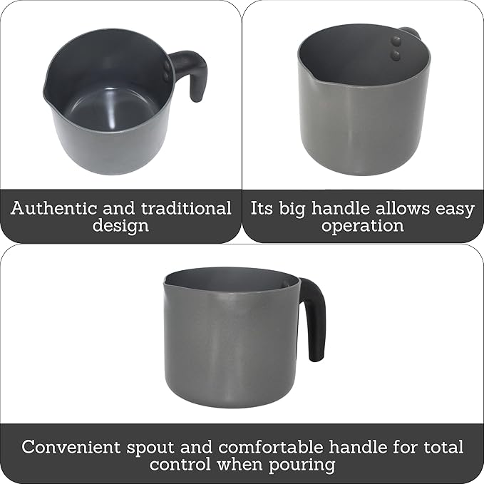 IMUSA 1.3 Qt Ceramic NonStick Milk Pot with Pour Spout – PFAS Free Aluminum Saucepan for Coffee, Sauces, Soups, Stews, Hot Beverages – Gray Finish