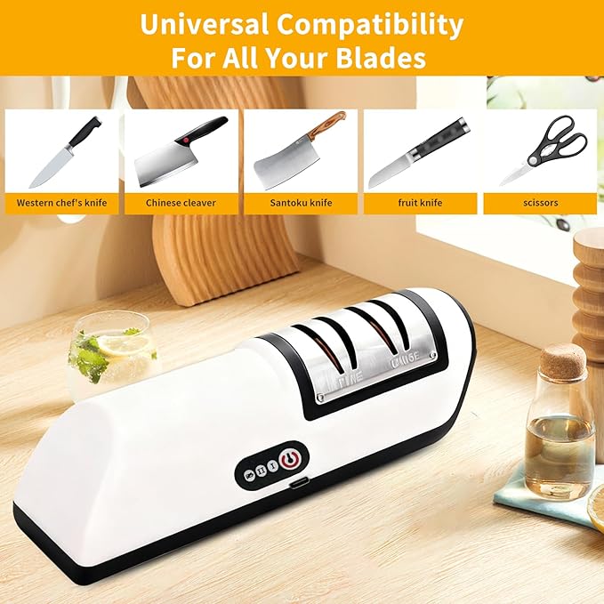 Electric Knife Sharpener, Professional 2 Stage Kitchen Knife Sharpener for Quick Sharpening & Polishing, Automatic Knife Sharpening for Straight/Serrated/Kitchen Knives, Scissors(Black)