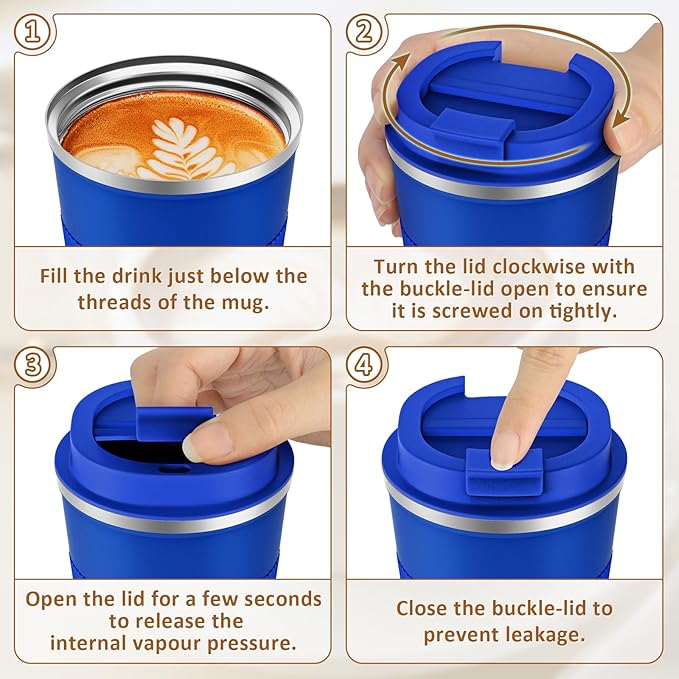 KETIEE Travel Coffee Mug 12oz: Insulated Travel Mug with Leakproof Lid, Reusable Coffee Cups with Seal Lid, Vacuum Stainless Steel Tumbler to Go for Hot/Ice Drinks (Blue)