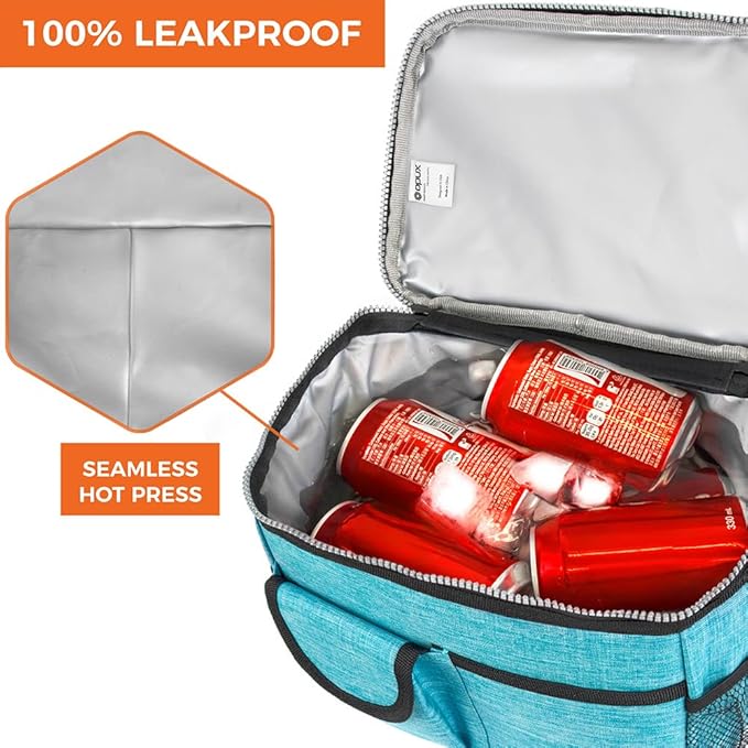 opux Insulated Lunch Bag for Men Women, Leakproof Sea Blue Lunch Box for Work, Portable Soft Lunch Cooler Bag with Shoulder Strap, Adult Lunchbox Lunch Pail for Kid Boy Girl School, 14 Can/8L