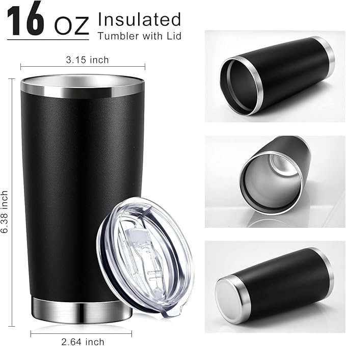 Sieral 36 Pack Stainless Steel Tumblers Bulk with Lids Double Wall Vacuum Insulated Coffee Cups Blank leakproof Powder Coated Tumblers for Engraving Wedding Graduation Party Favors(16 oz,Black)