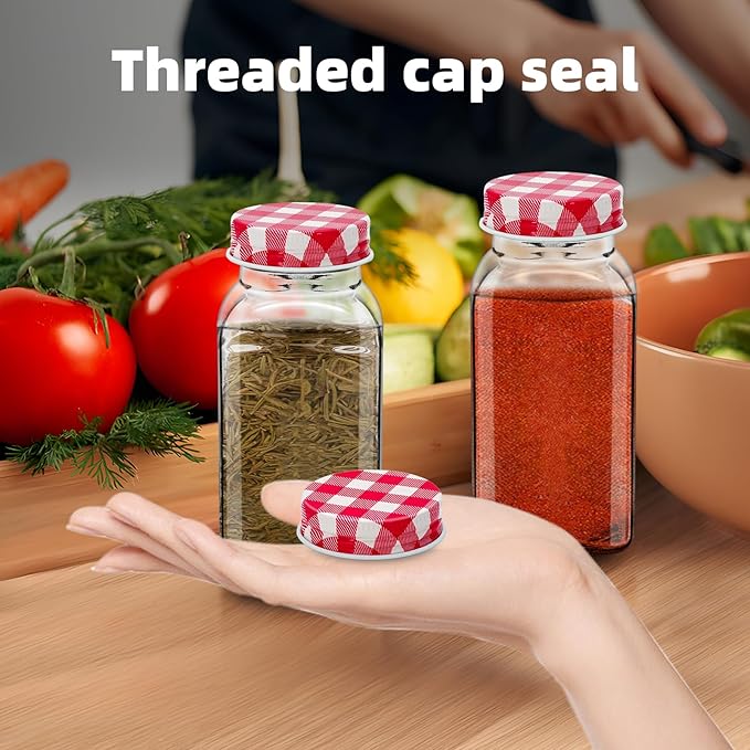 48 Pcs iron Jar Lids Lids for 4 oz and 6 oz Square Spice Jars Reusable Can Airtight Spice Storage Canning Lids for Nice Sealing Kitchen (Red grid)
