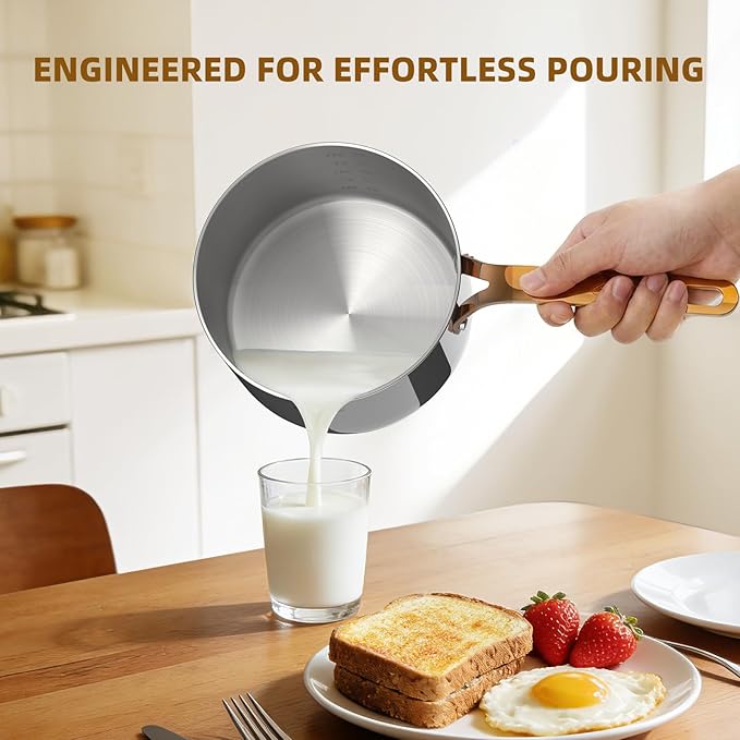 3 Quart Sauce Pan with Lid, Upgraded Tri-Ply Stainless Steel Saucepan with Mirror Polishing and 2 Scales, Induction Ready Cooking Pot with Stay-Cool Brass Handle, Dishwasher & Oven Safe