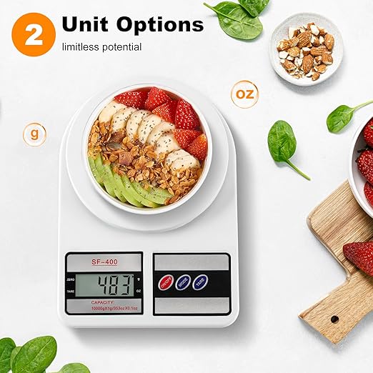 Partyreal Digital Kitchen Scale, Stainless Steel Food Scale with Tare and oz/g Units, Replaceable Battery Power, 10kg, Silver