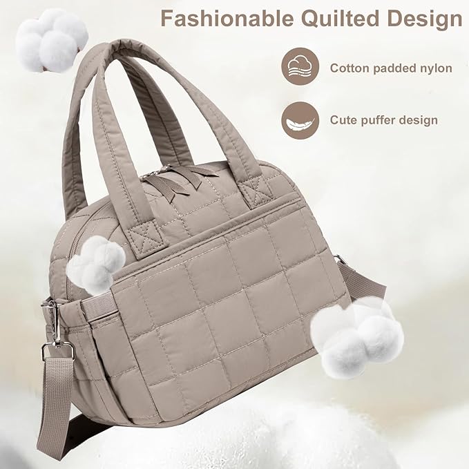 LEDAOU Lunch Box for Women Lunch bag Quilted Puffer Lunch Box with Adjustable Strap Insulated Reusable LunchBox for Work School Picnic Travel (Grey)