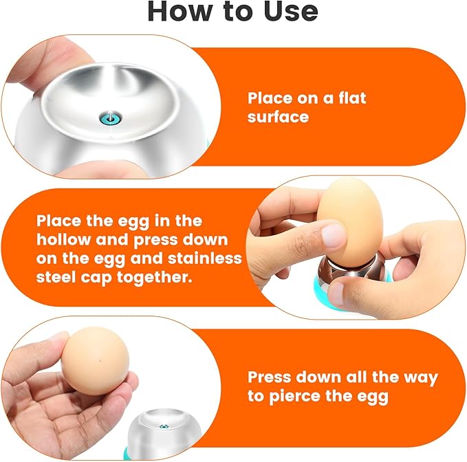 Egg Piercer for Boiling & Baking, Stainless Steel Egg Puncher with Spring-Loaded Needle & Non-Slip Base, Prevents Cracking for Perfect Hard/Soft Boiled Eggs, Eggshell Peeler Tool (Blue)