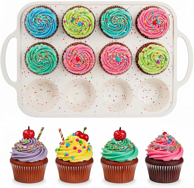 Silicone Muffin Pan for Baking with Metal Reinforced Frame - 12 Cup Regular Size Cupcake Pan, Silicone Muffin Tray, Nonstick Cupcake Baking Pan Molds for Baking Homemade Muffins